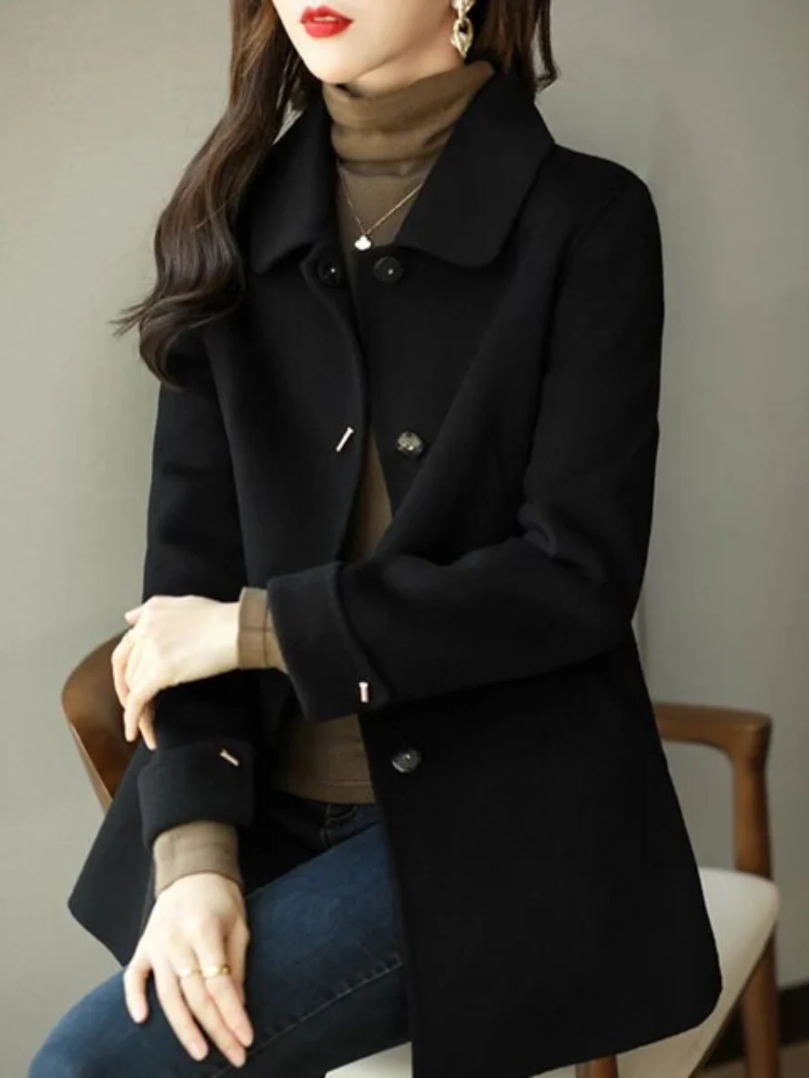 Button-Front Collared Winter Coat for Women