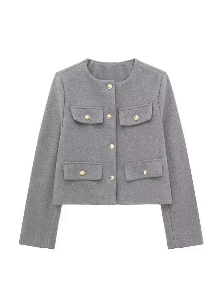 Cropped Textured Button-Up Jacket for Women
