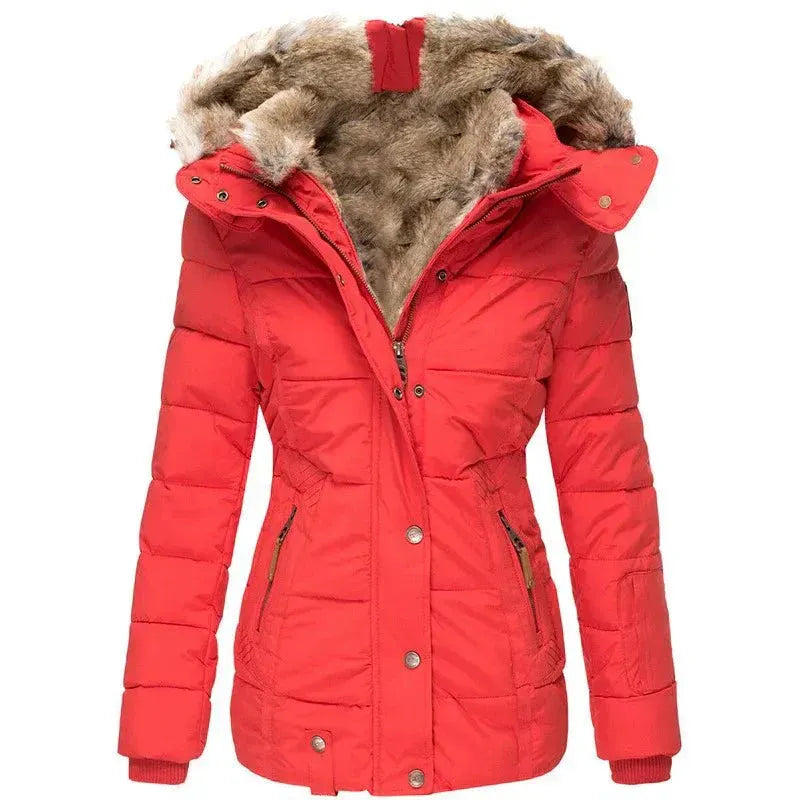 Quilted Faux Fur Lined Winter Coat for Women