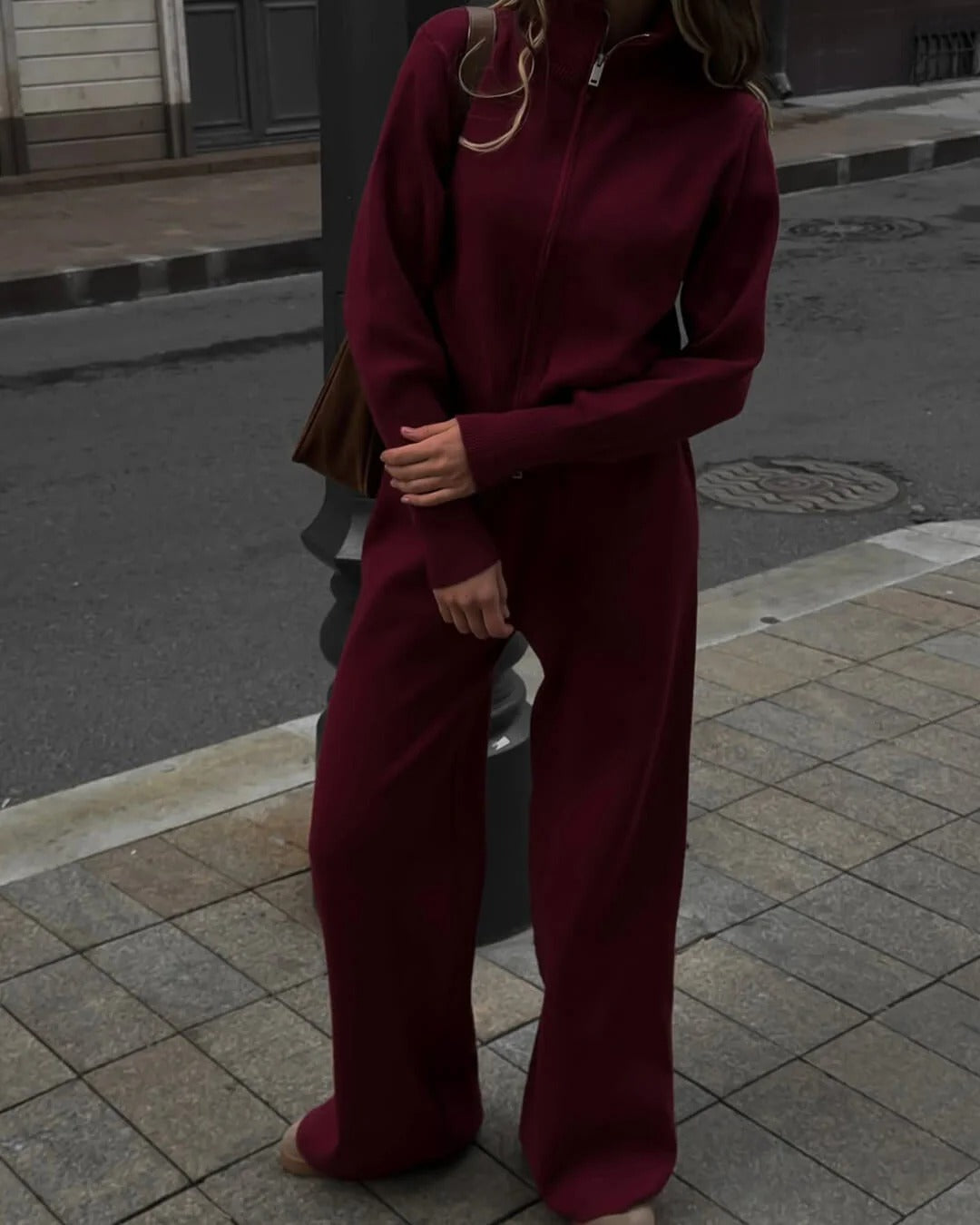 Knitted Zip Up Loungewear Set for Women