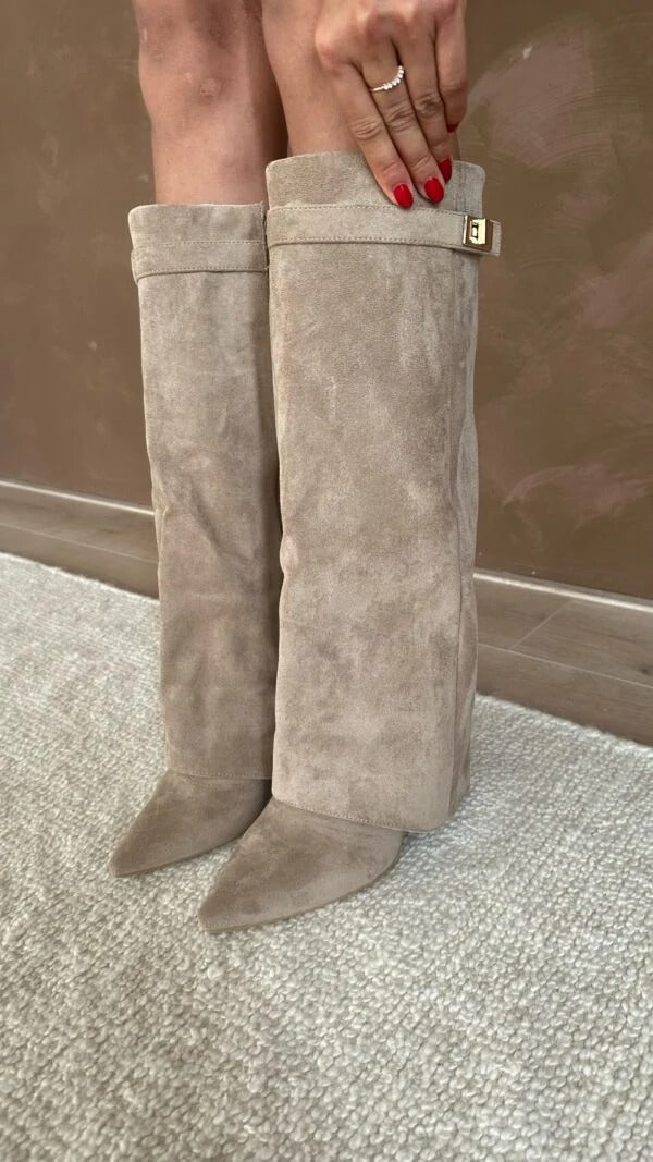 Suede High Knee Boots with Pointed Toe for Women