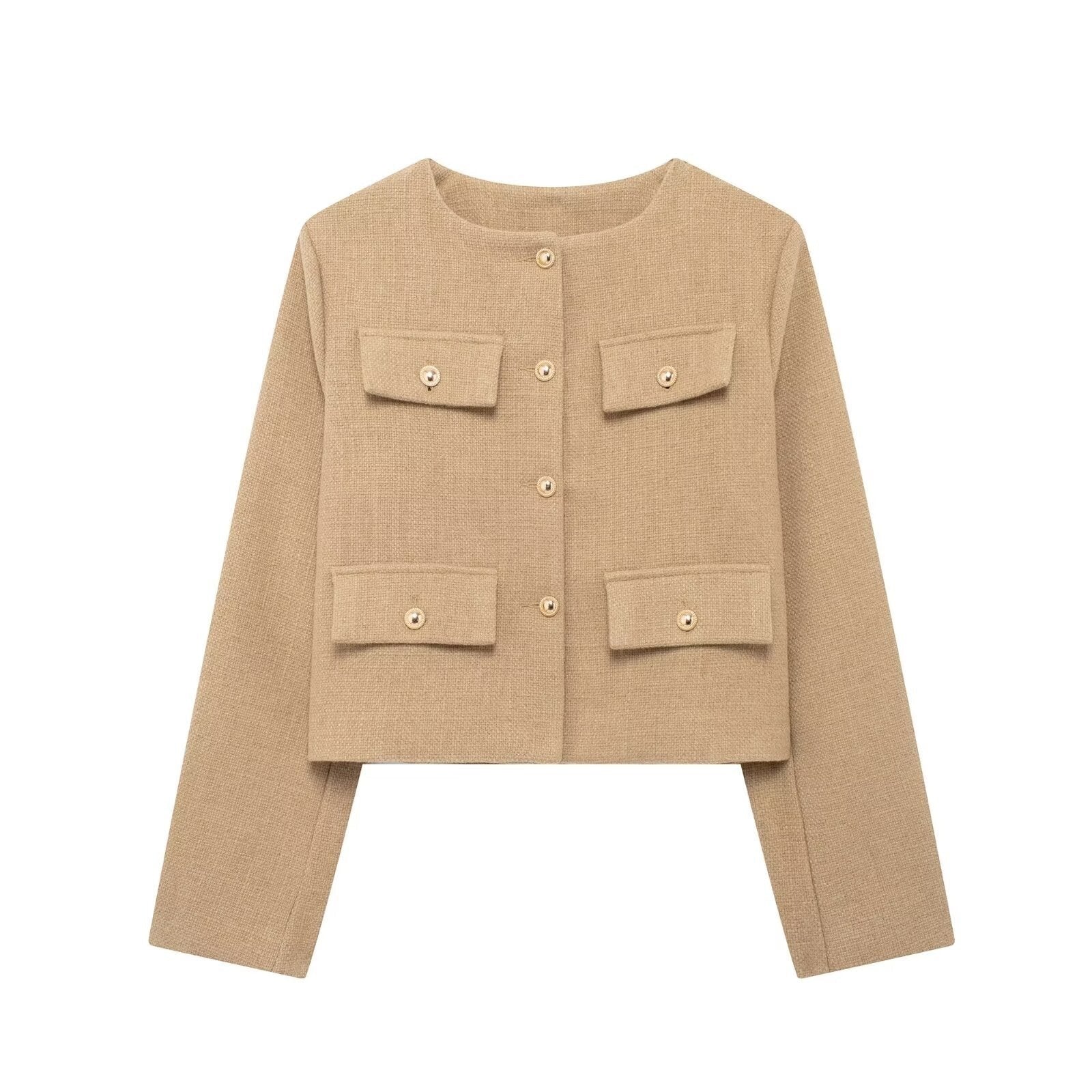 Cropped Textured Button-Up Jacket for Women