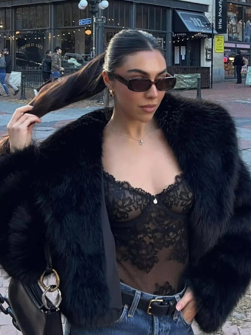 Faux Fur Cropped Winter Coat for Women