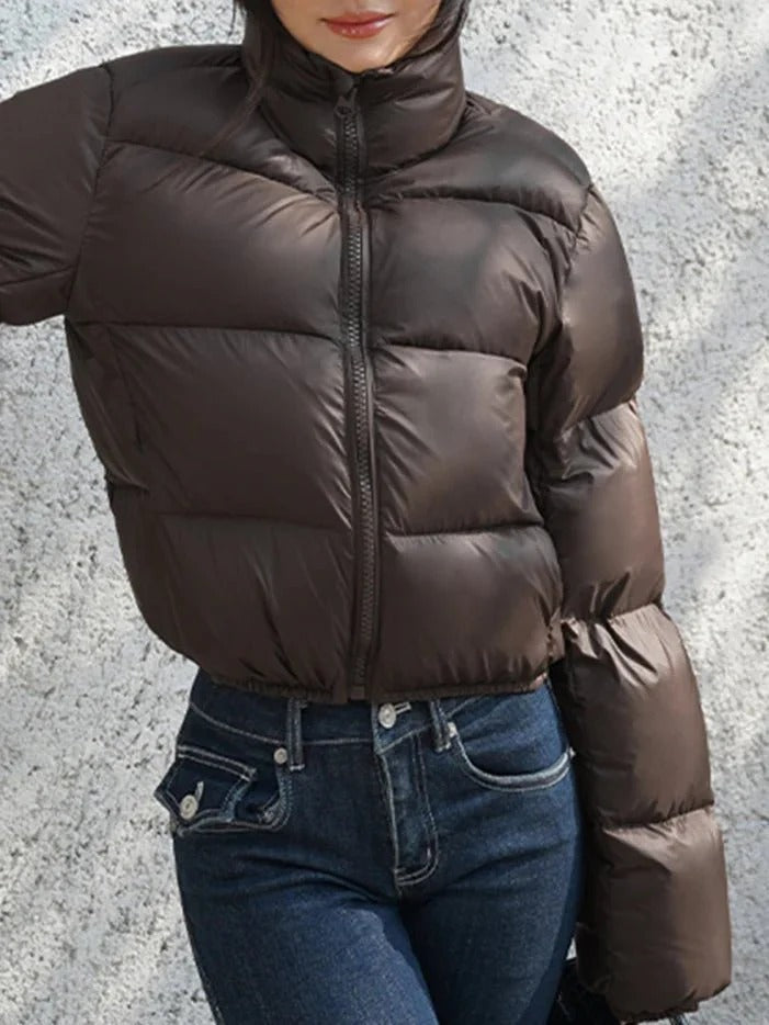 Padded High Neck Short Puffer Jacket for Women