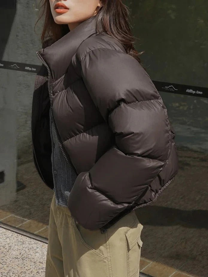 Padded High Neck Short Puffer Jacket for Women