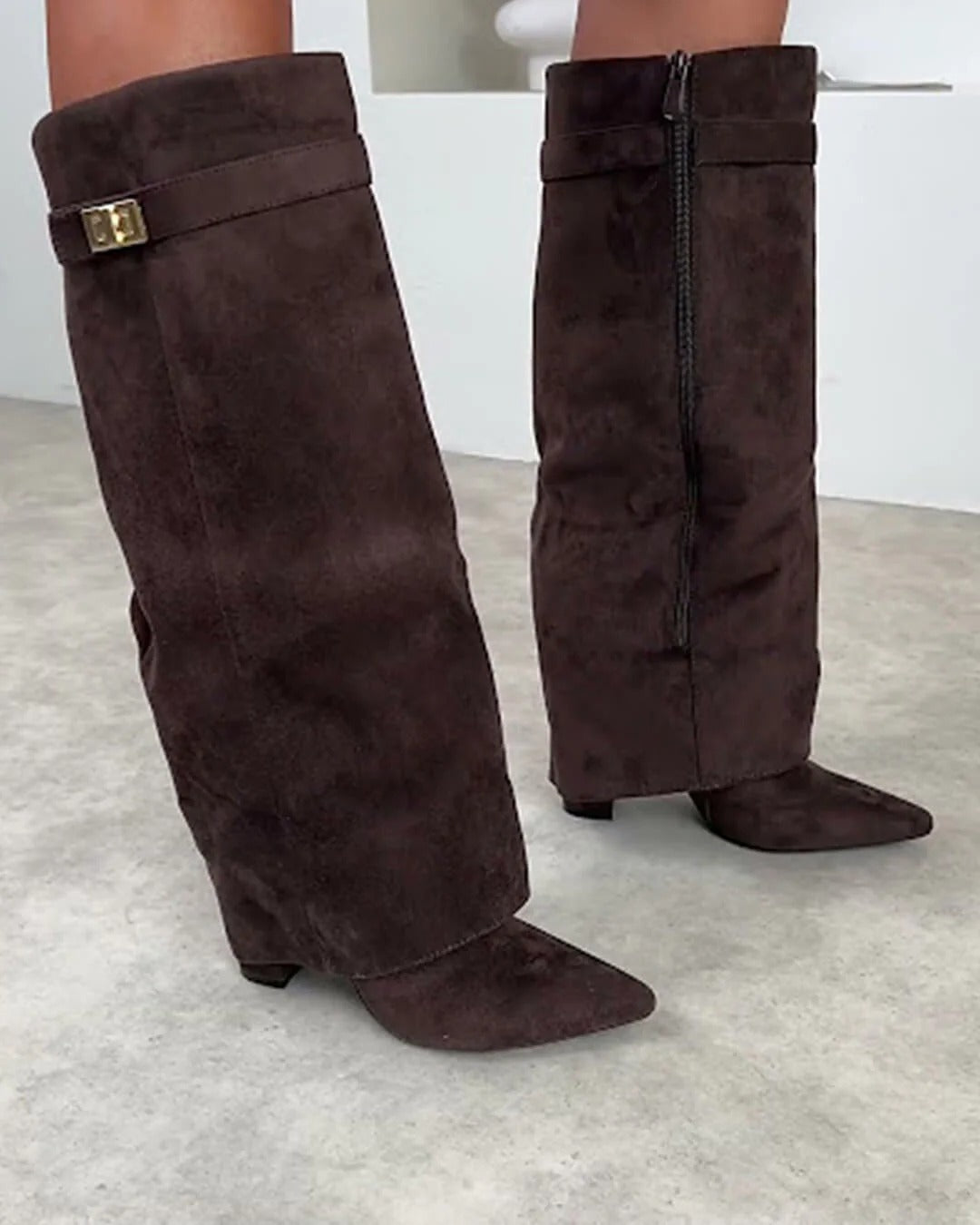 Suede High Knee Boots with Pointed Toe for Women