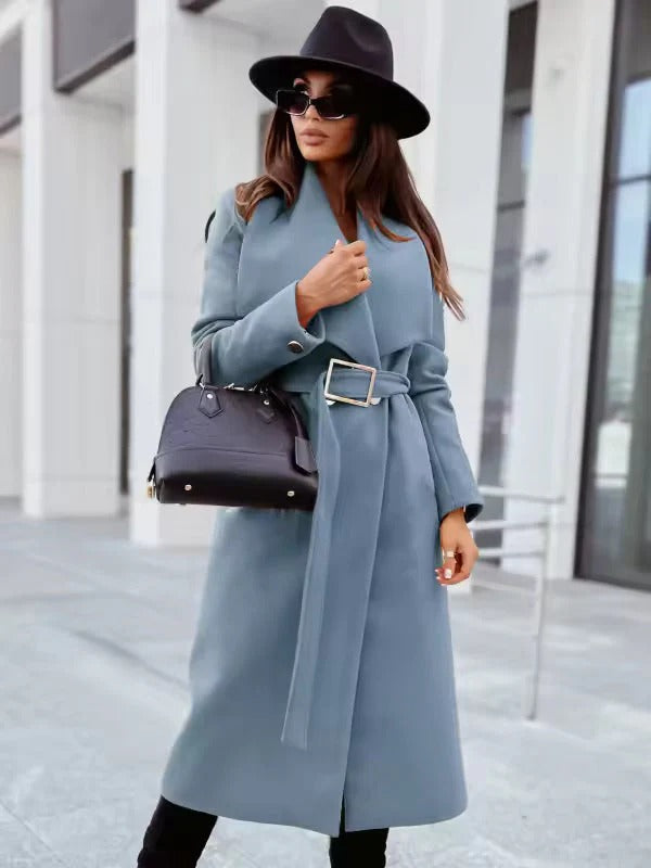 Long Trenchcoat with Shawl Collar and Belt for Women