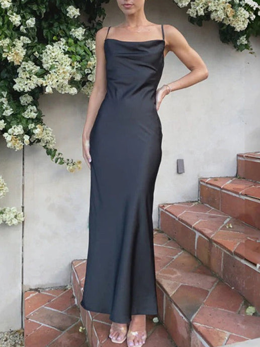 Satin Backless Slip Maxi Dress for Women