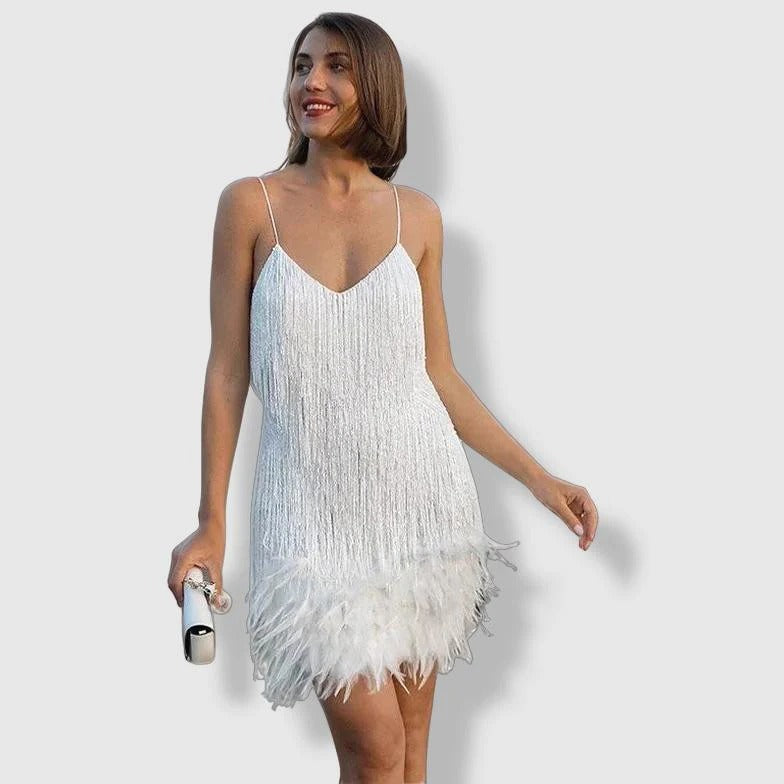 Sequin Feather Hem Slip Mini Dress for Women