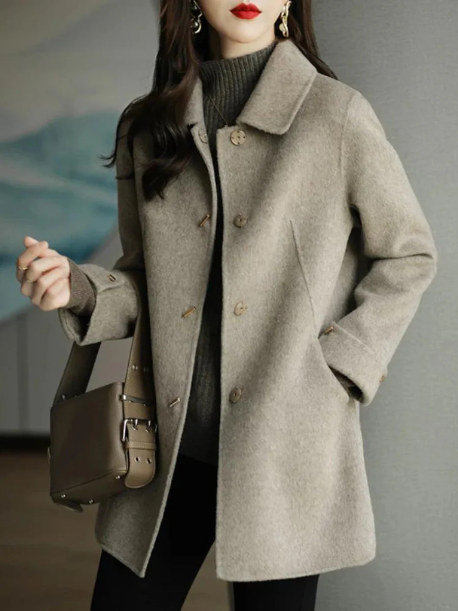 Button-Front Collared Winter Coat for Women