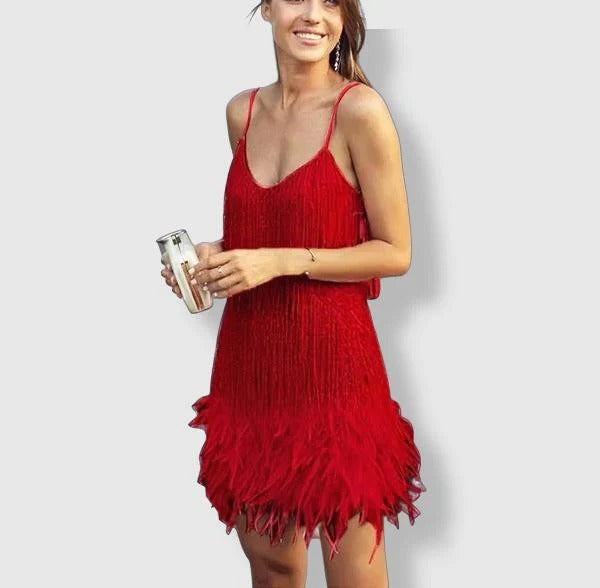 Sequin Feather Hem Slip Mini Dress for Women