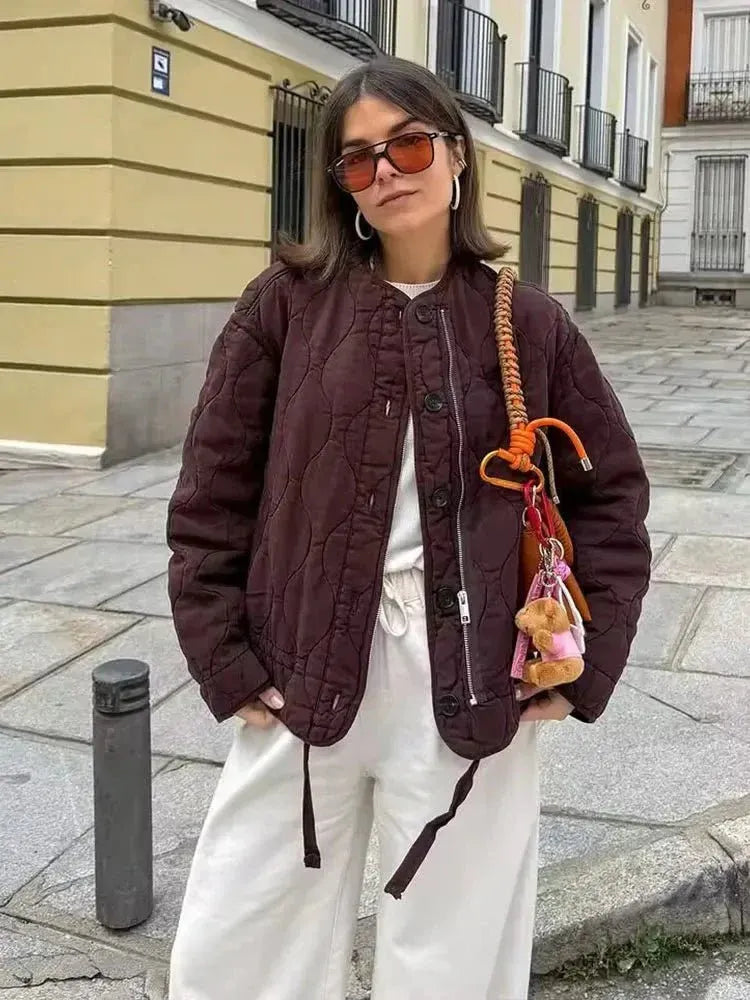 Padded Quilted Jacket with Pockets for Women