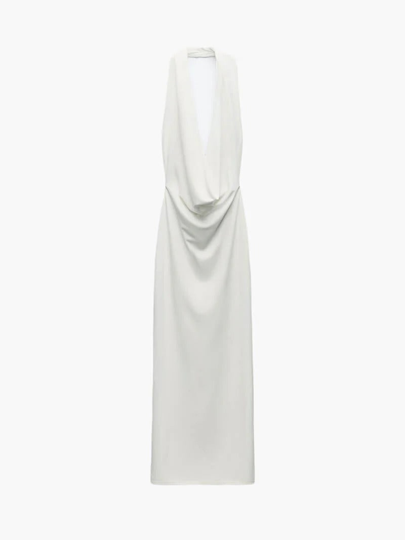 Halter Neck Deep Cowl Maxi Dress for Women