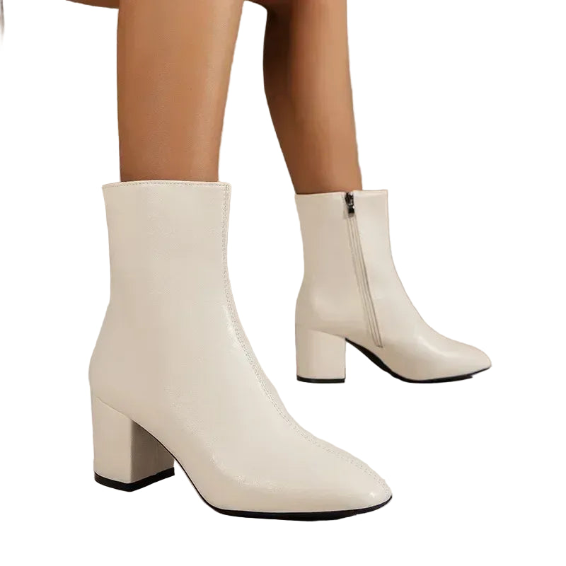 Faux Leather Ankle Boots with Block Heel for Women