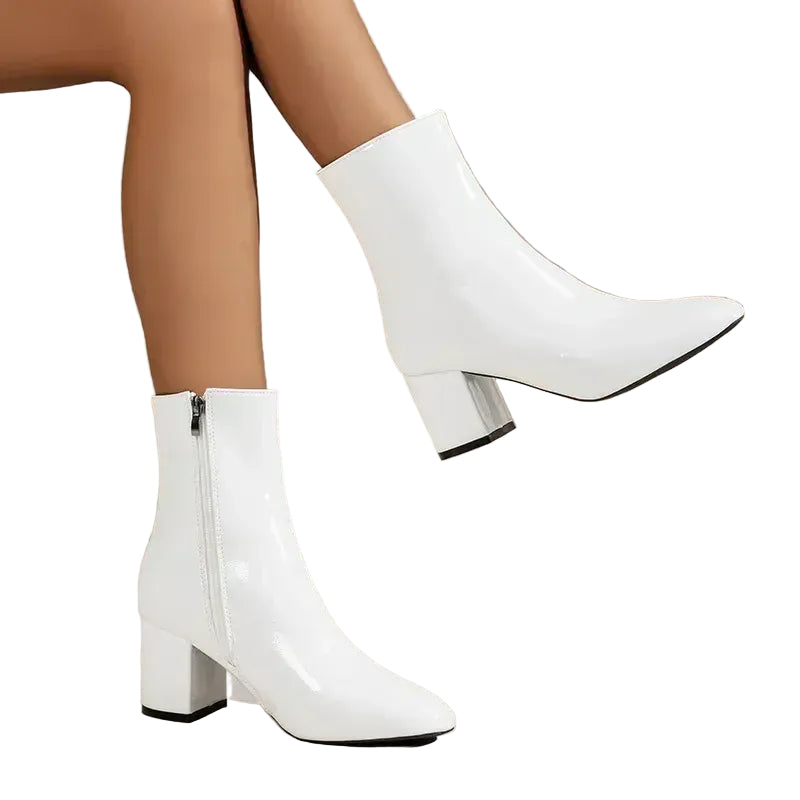 Faux Leather Ankle Boots with Block Heel for Women