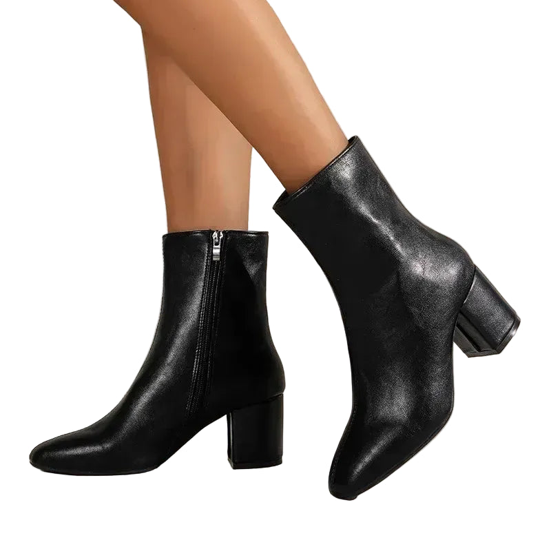 Faux Leather Ankle Boots with Block Heel for Women