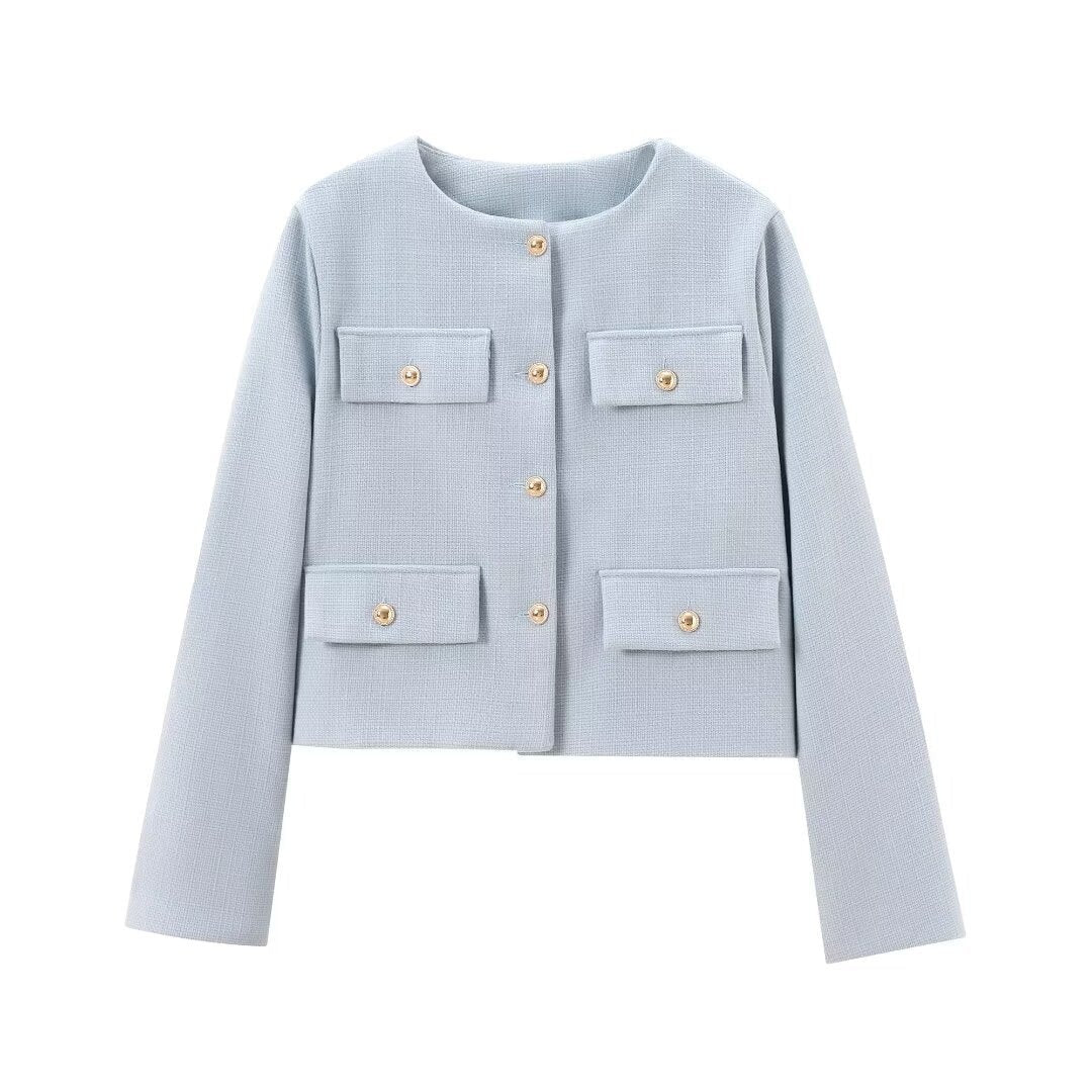Cropped Textured Button-Up Jacket for Women