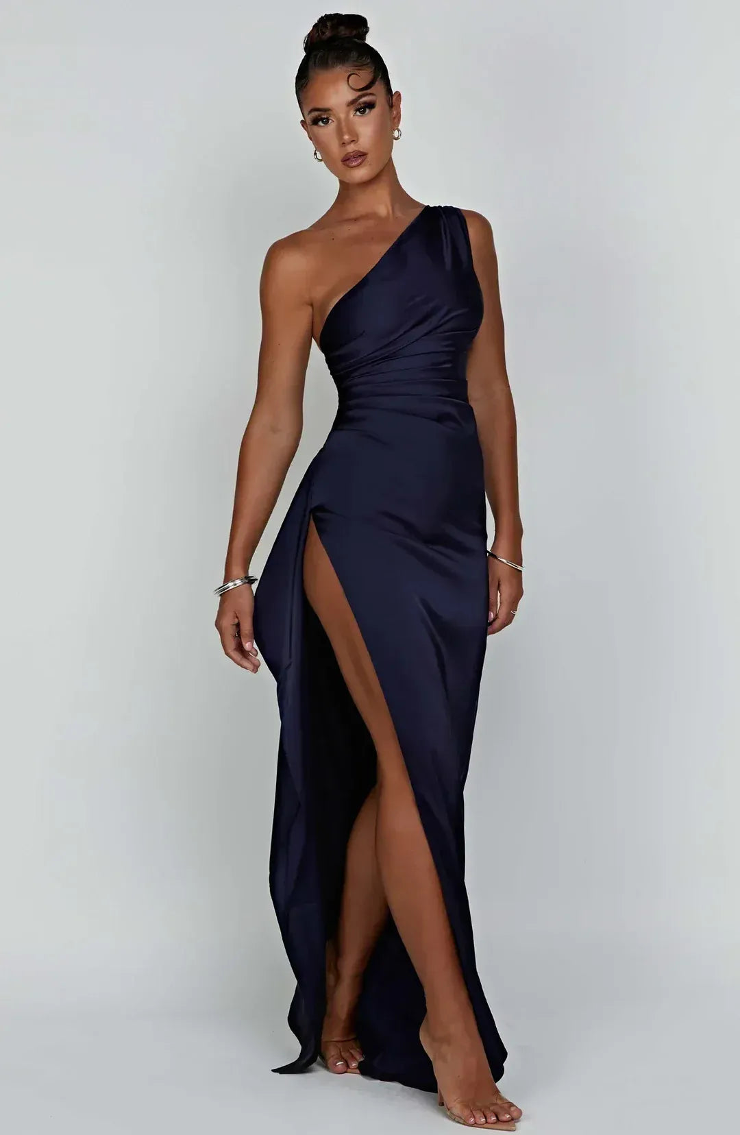 Satin One Shoulder High Slit Maxi Dress for Women