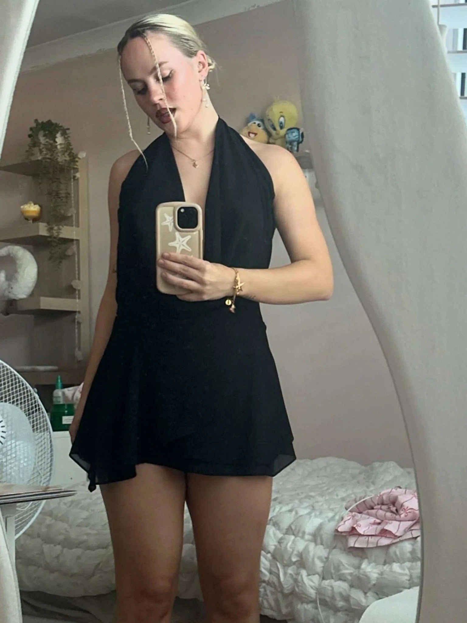 V Neck Halter Ruffle Mini Dress for Women