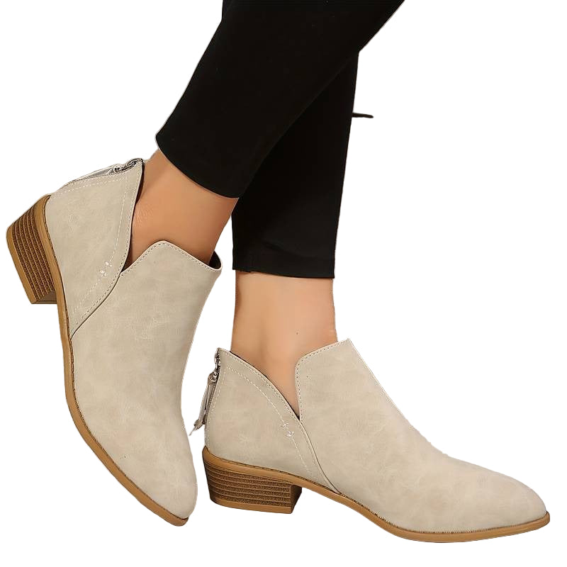 Suede Pointed Toe Ankle Boots with Zipper Back for Women
