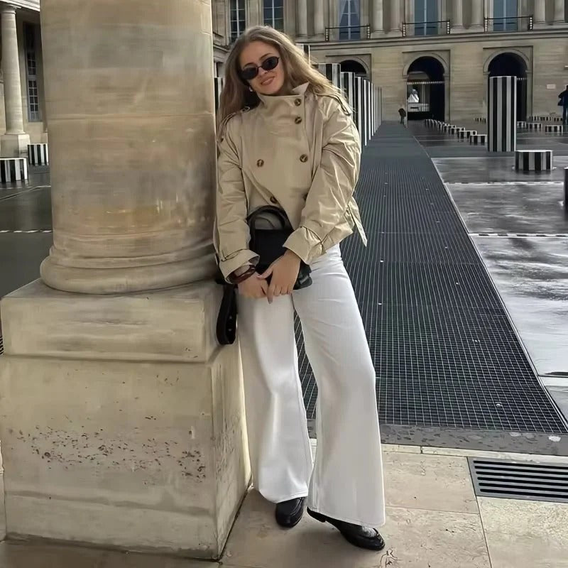 Belted Short Trench Jacket with Tie-Waist for Women