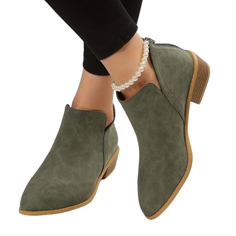 Suede Pointed Toe Ankle Boots with Zipper Back for Women