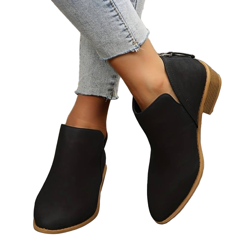 Suede Pointed Toe Ankle Boots with Zipper Back for Women