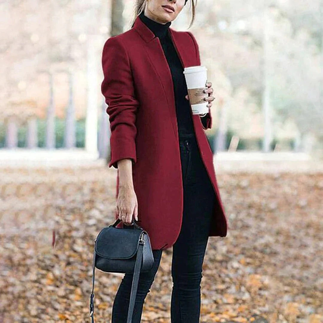 Wool Blend Collarless Longline Coat for Women