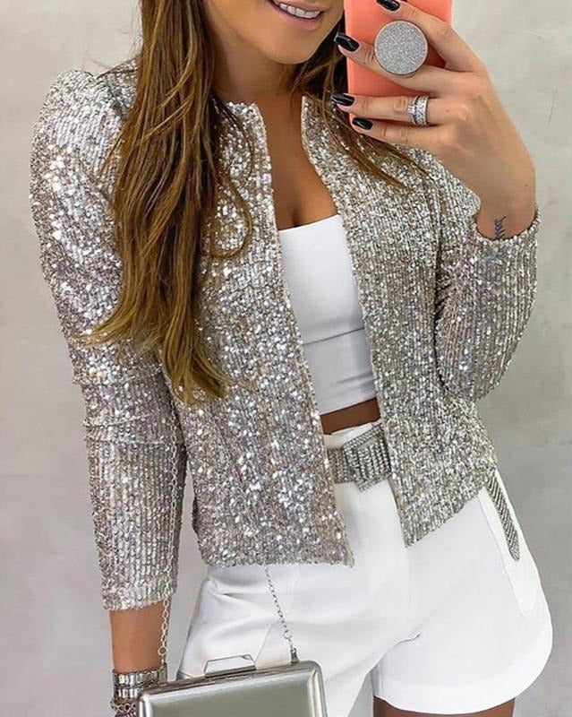 Sequin Collarless Jacket for Women