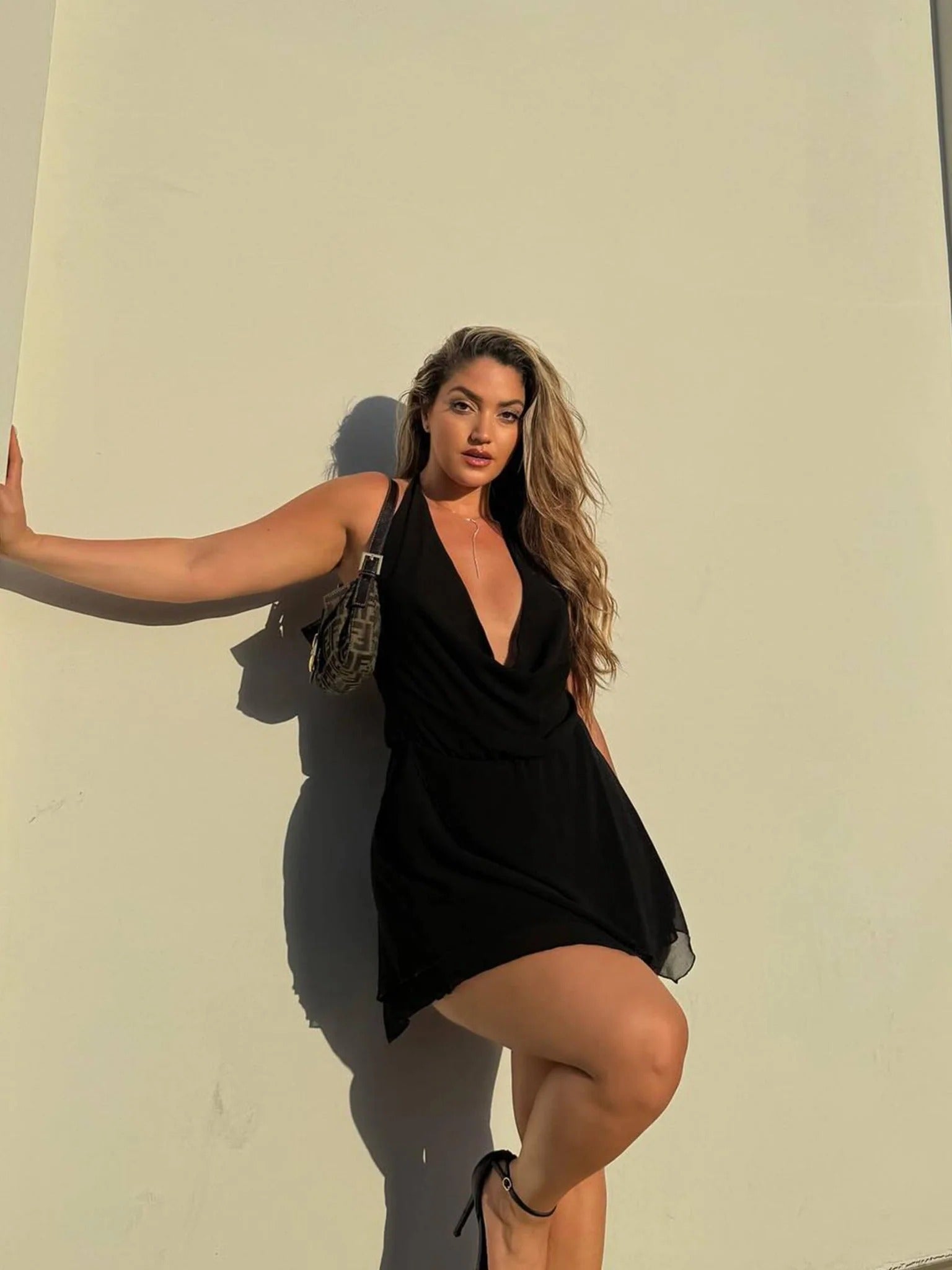 V Neck Halter Ruffle Mini Dress for Women