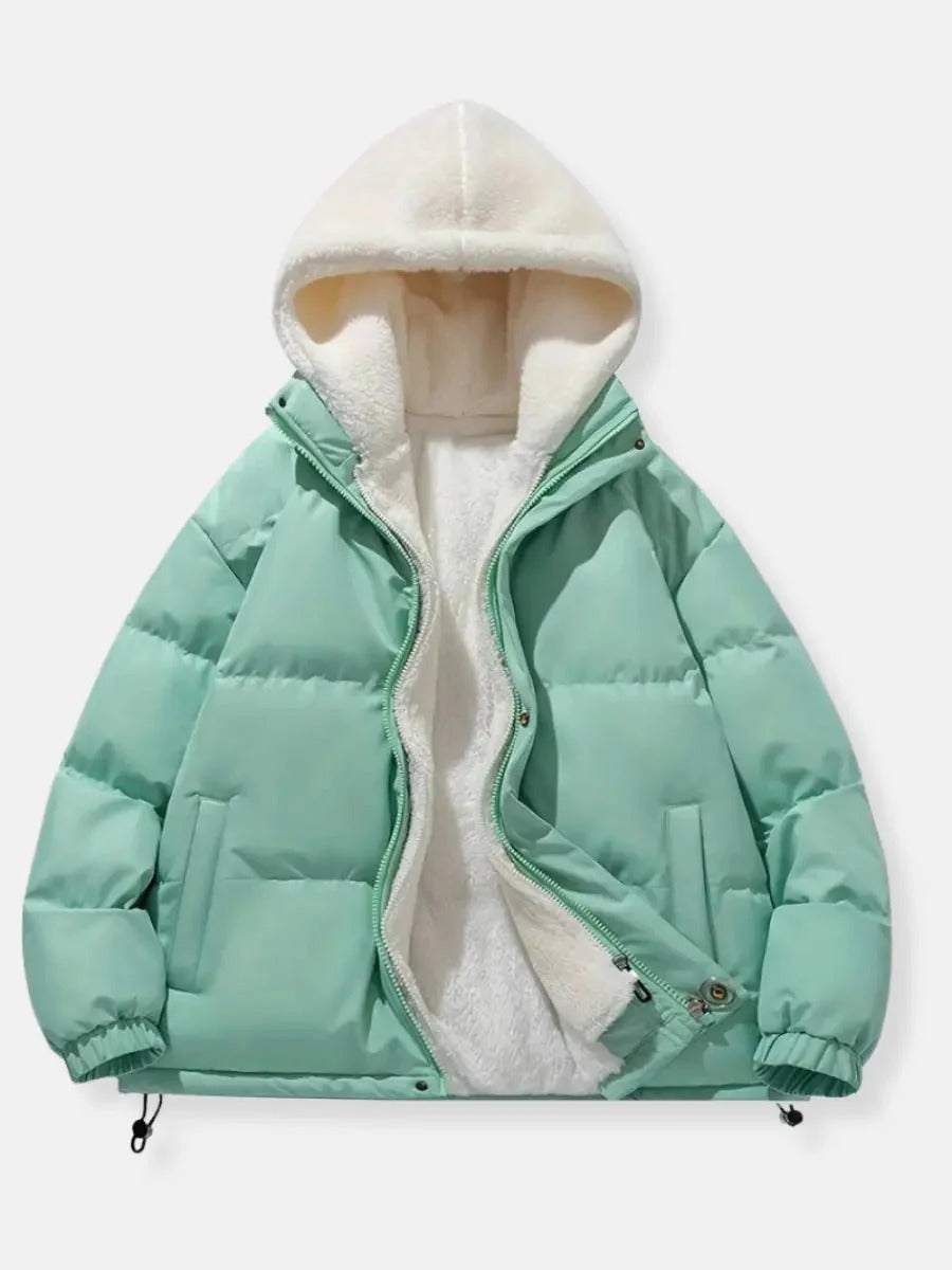 Hooded Sherpa Lined Puffer Jacket for Women
