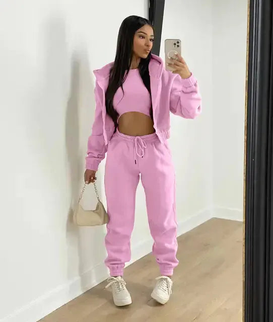 Cropped Hoodie Top and Joggers Tracksuit Set for Women