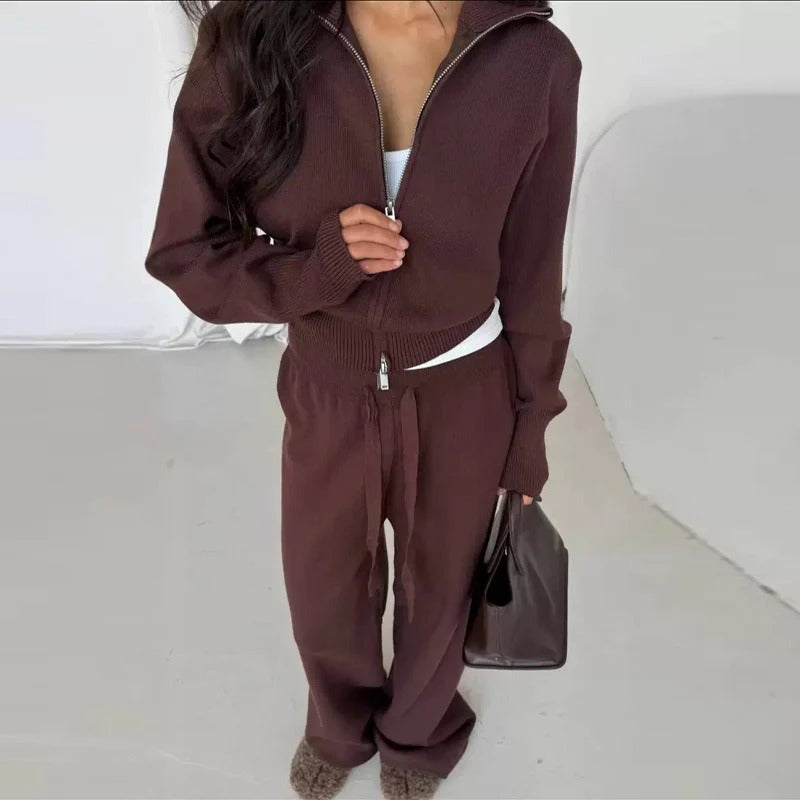 Knitted Zip Up Loungewear Set for Women