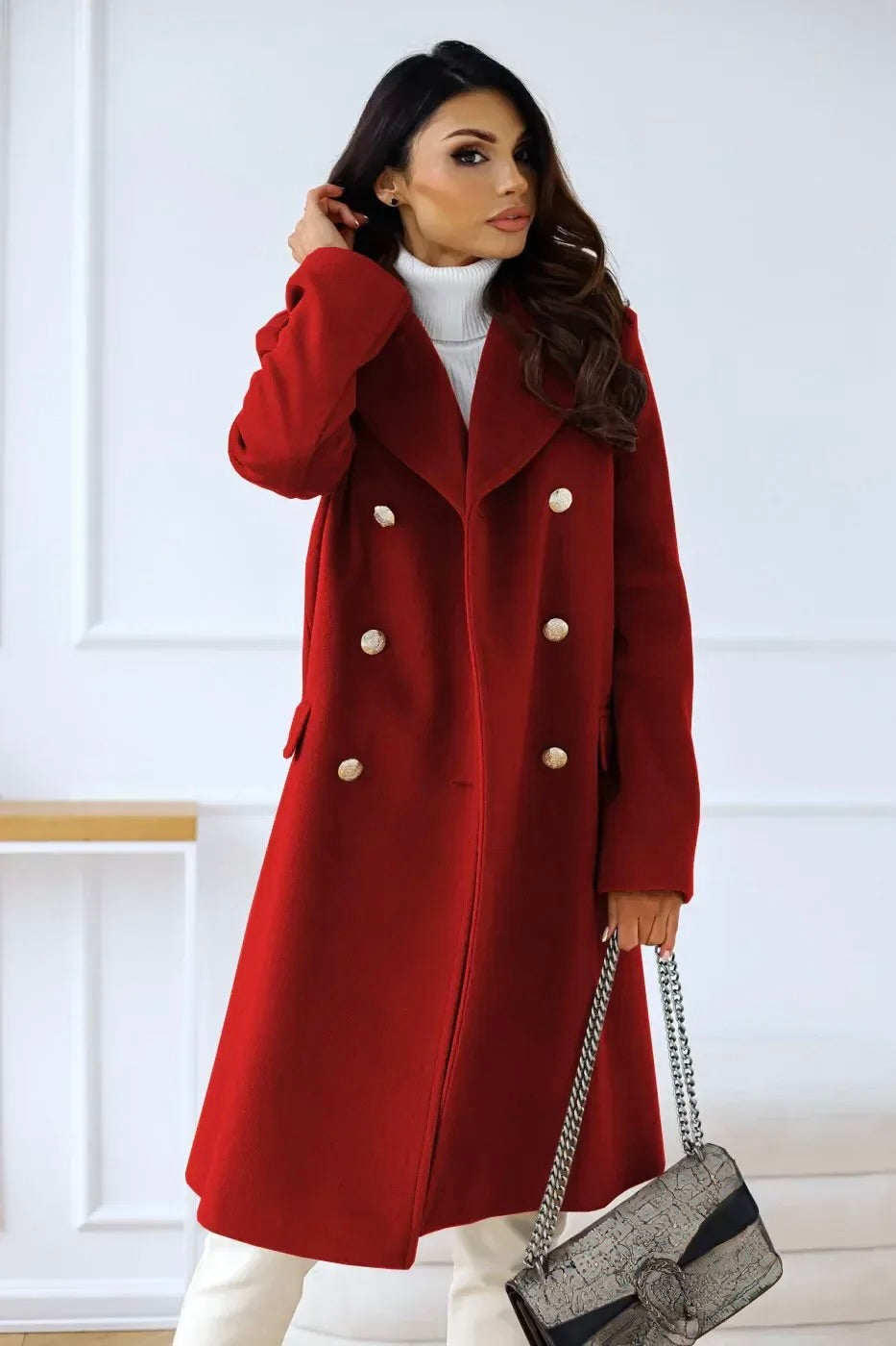 Long Double Breasted Winter Coat with for Women