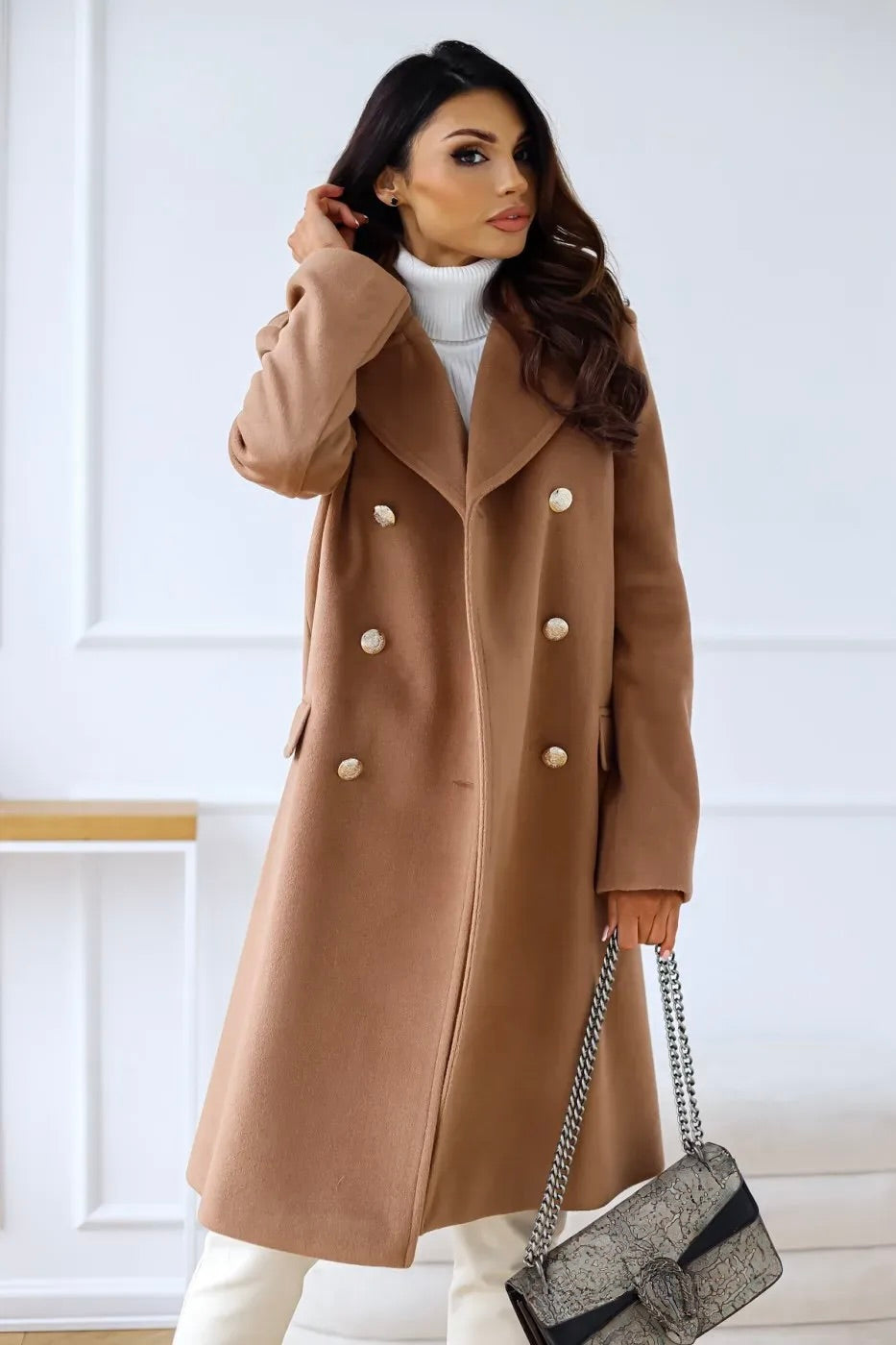 Long Double Breasted Winter Coat with for Women