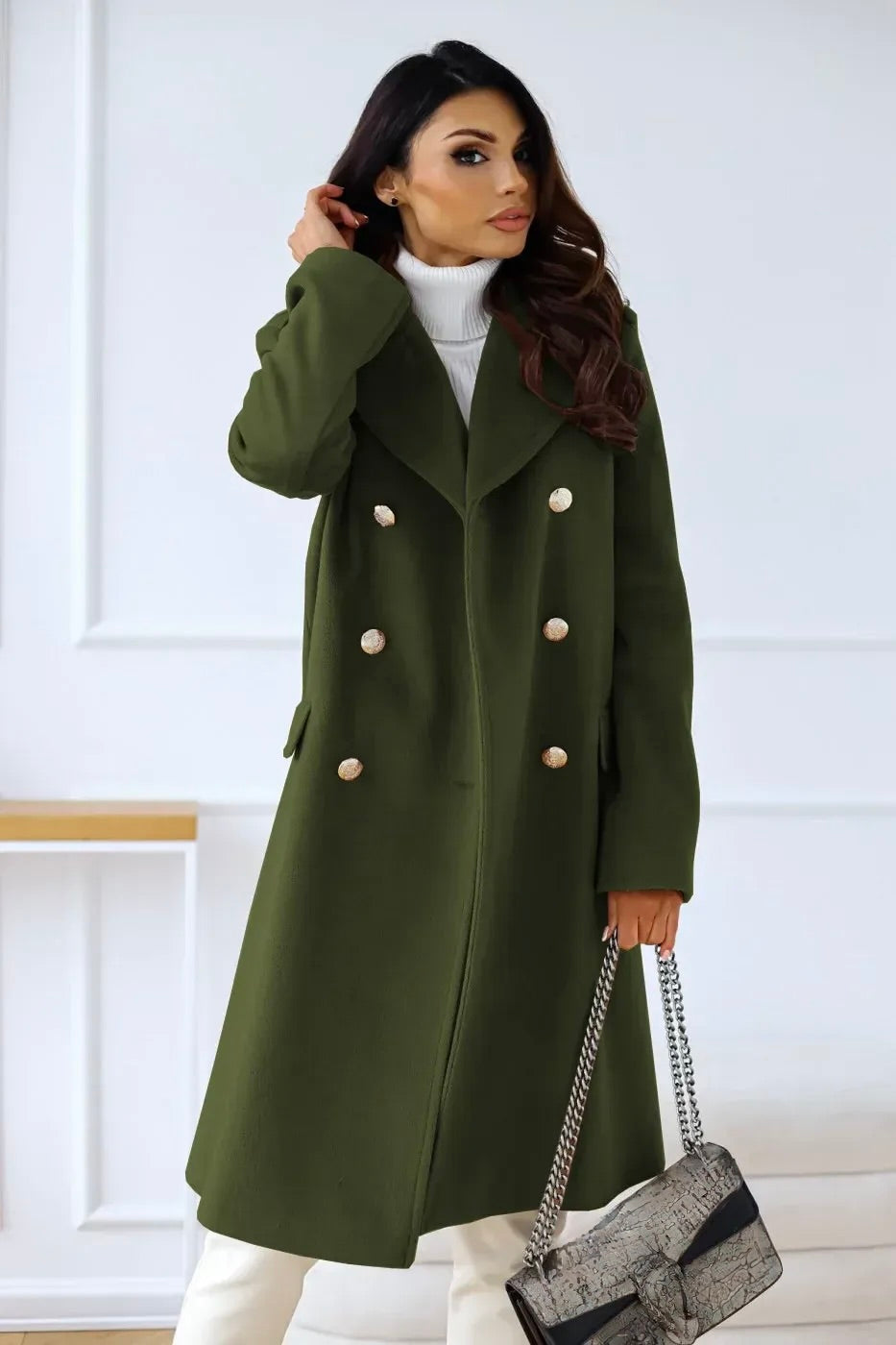 Long Double Breasted Winter Coat with for Women