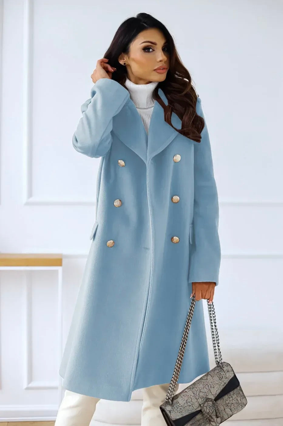 Long Double Breasted Winter Coat with for Women