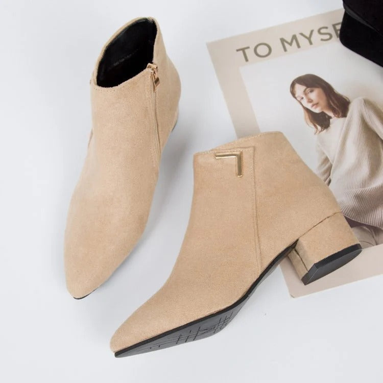 Suede Side Zip Block Heel Ankle Boots for Women