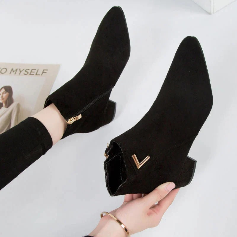 Suede Side Zip Block Heel Ankle Boots for Women