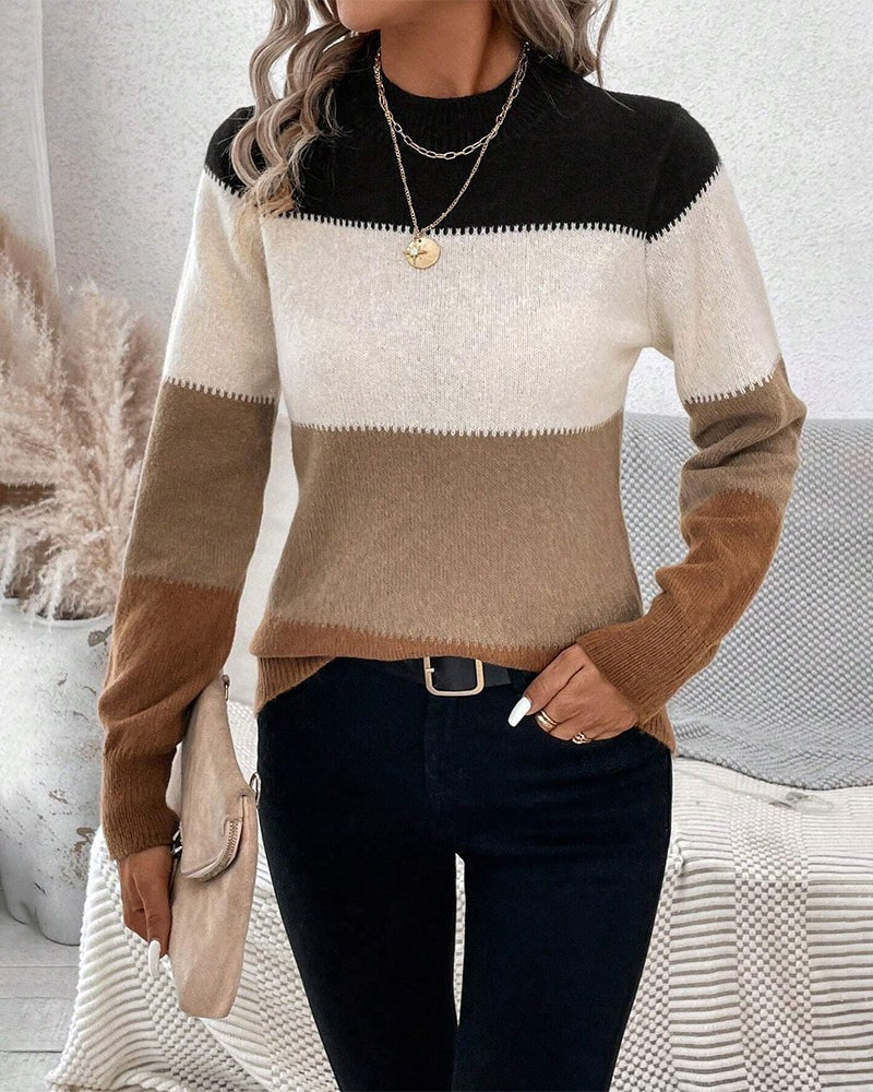 Striped High Neck Knit Jumper for Women