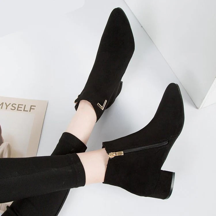 Suede Side Zip Block Heel Ankle Boots for Women