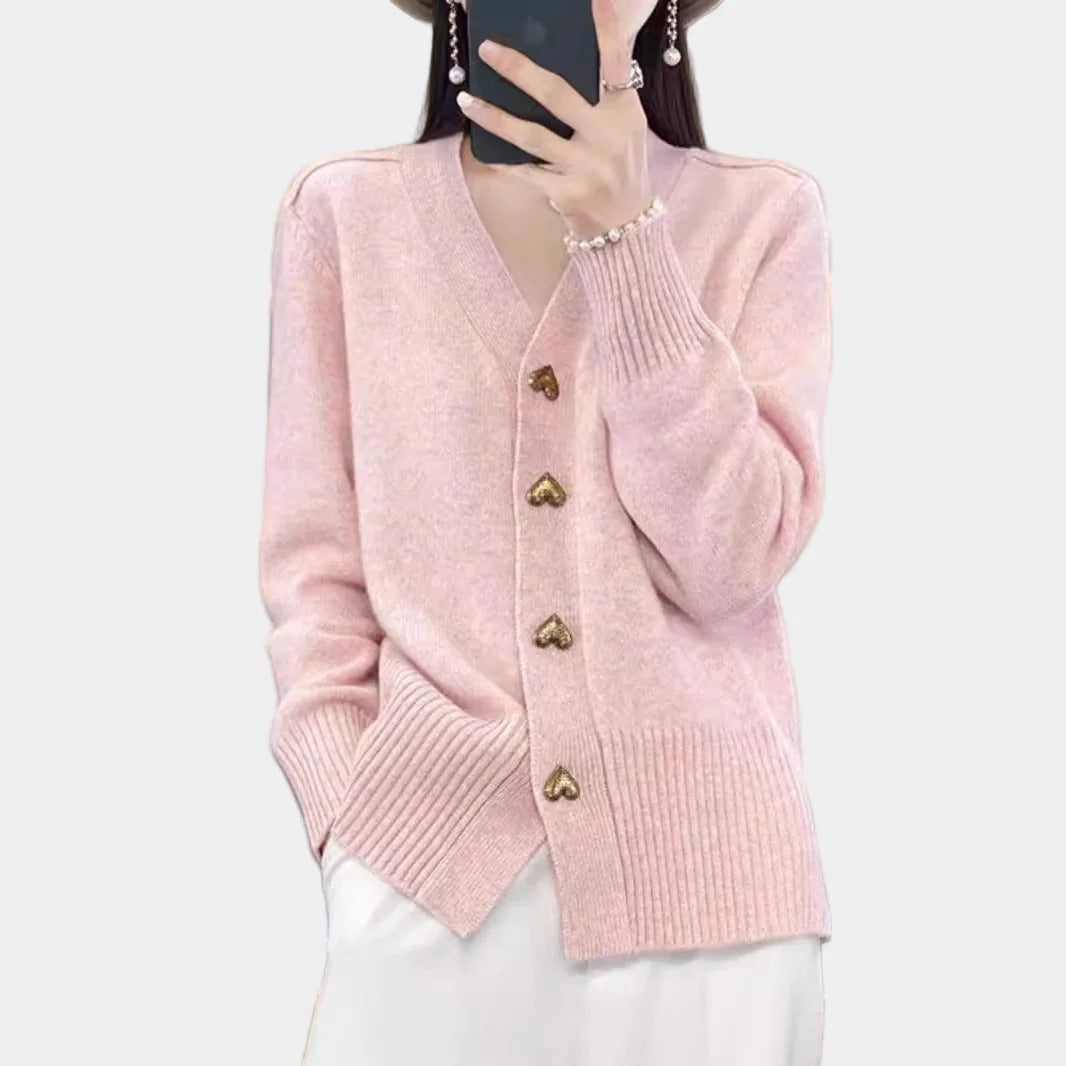 Knit V Neck Heart Button Cardigan for Women