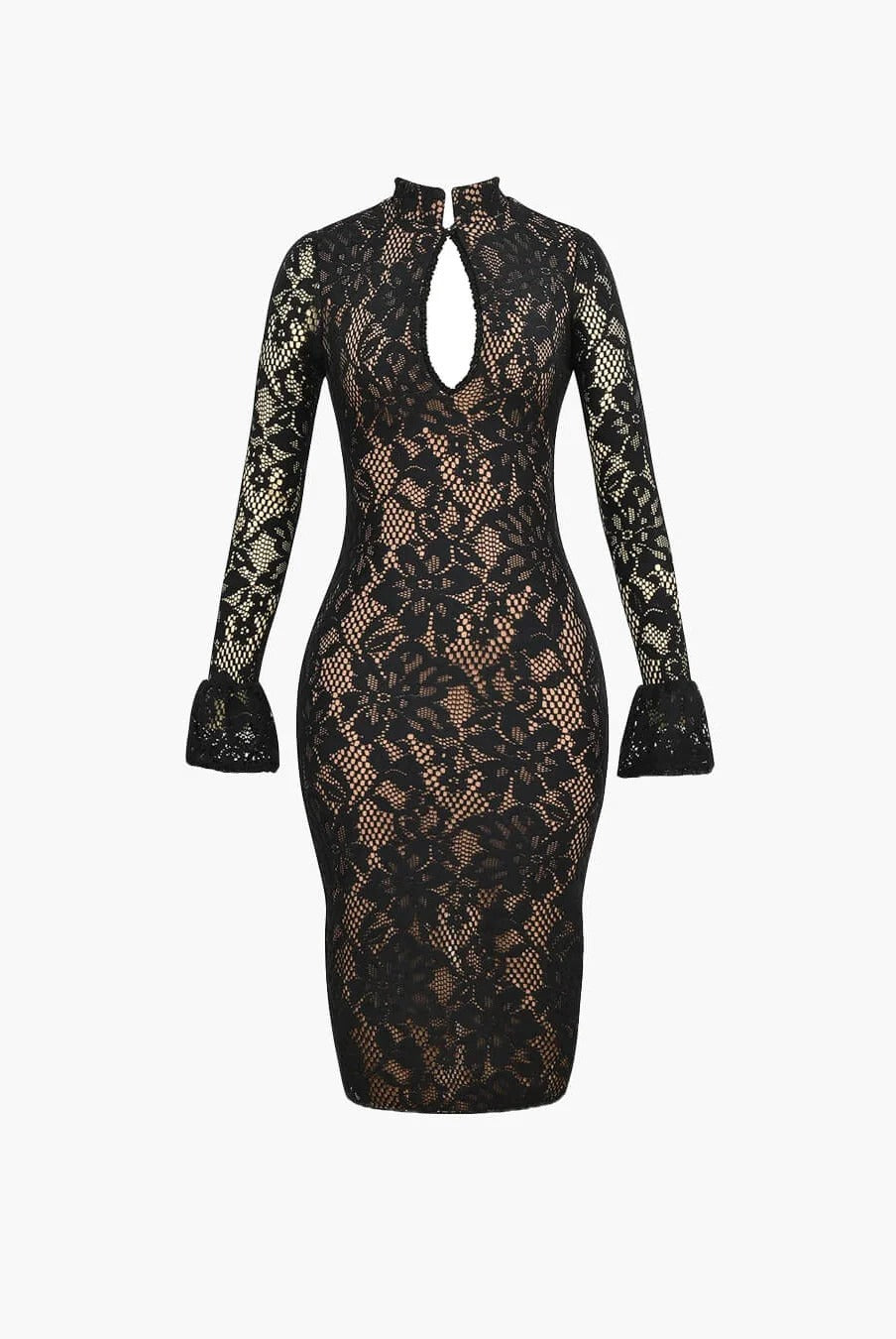 Long Sleeve Lace Mini Dress with Bell Sleeves for Women