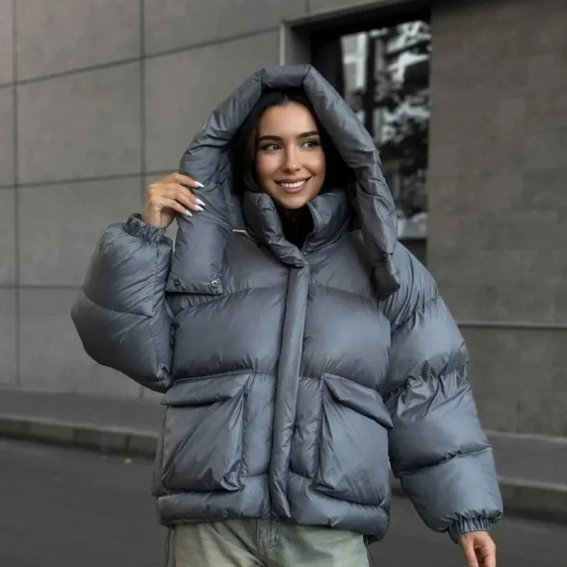 Oversized Puffer Jacket with Hood for Women
