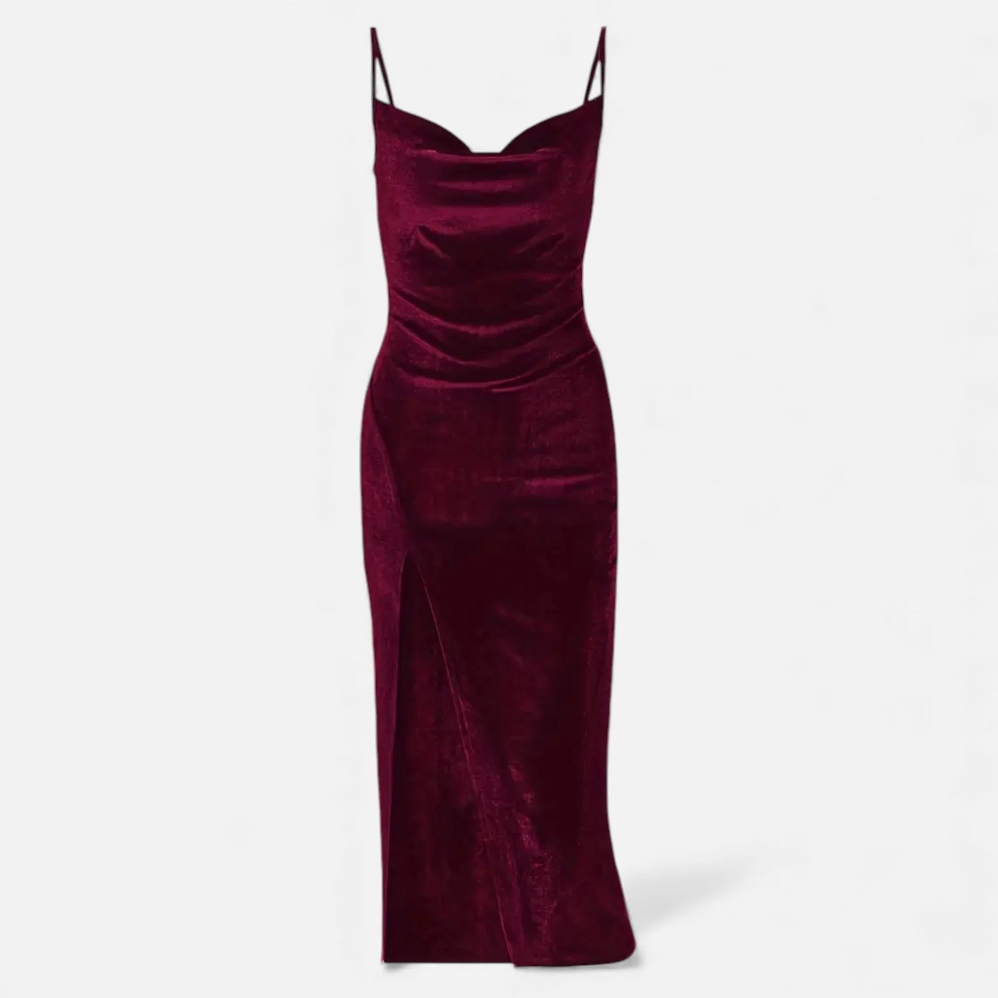 Velvet Cowl Neck Side Slit Maxi Dress for Women