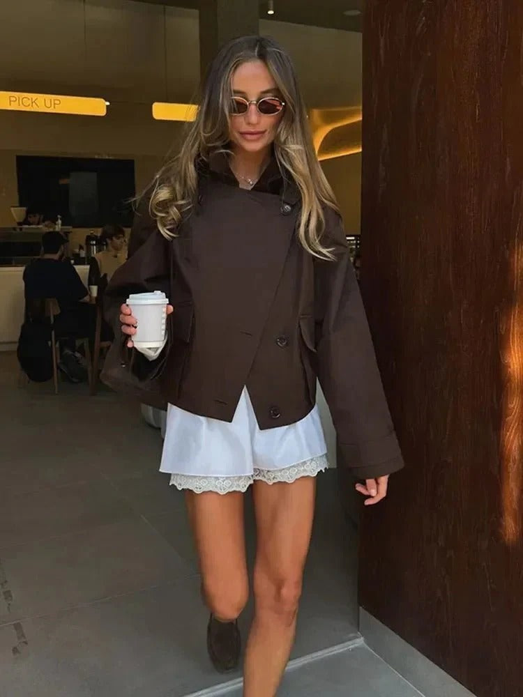 Short Trench Jacket with Oversized Fit for Women