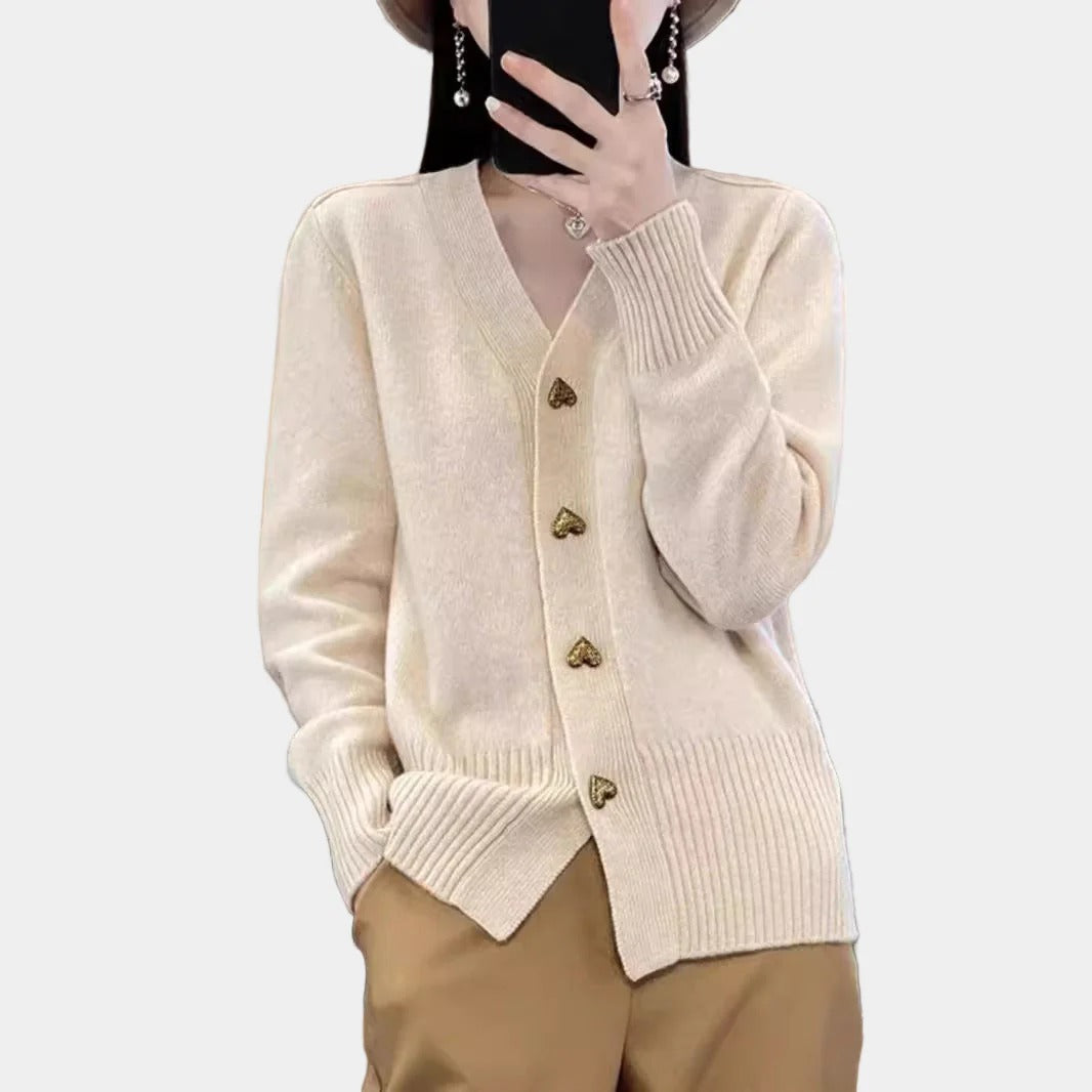 Knit V Neck Heart Button Cardigan for Women