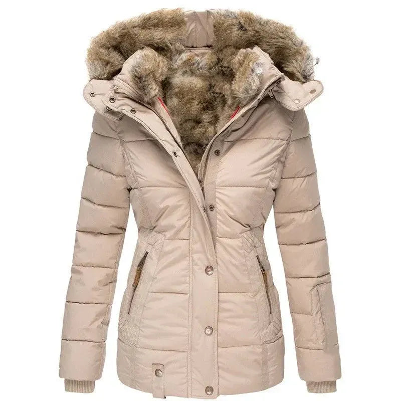Quilted Faux Fur Lined Winter Coat for Women