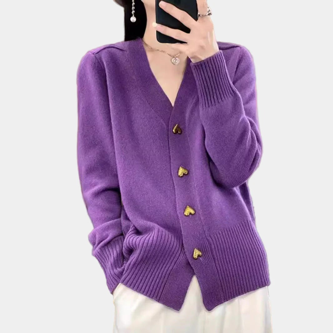 Knit V Neck Heart Button Cardigan for Women