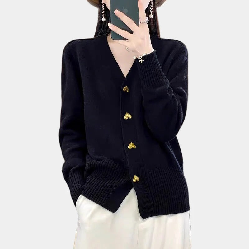 Knit V Neck Heart Button Cardigan for Women
